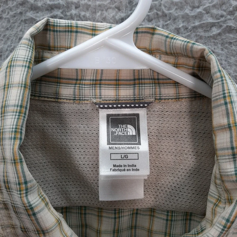 The North Face Shirt Adult Large Tan Green Plaid Outdoors Camping Hiking Fishing